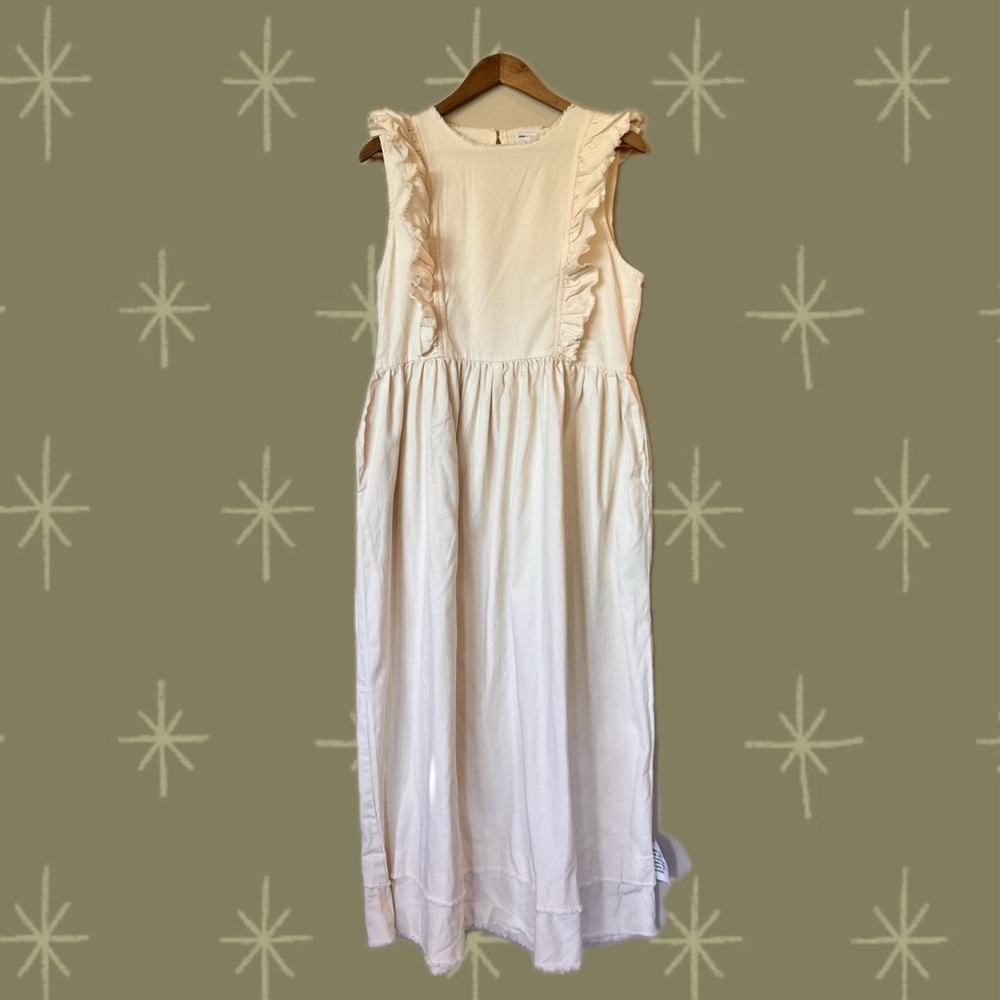 ASOS Cream Denim Sleeveless Ruffle Midi Dress
